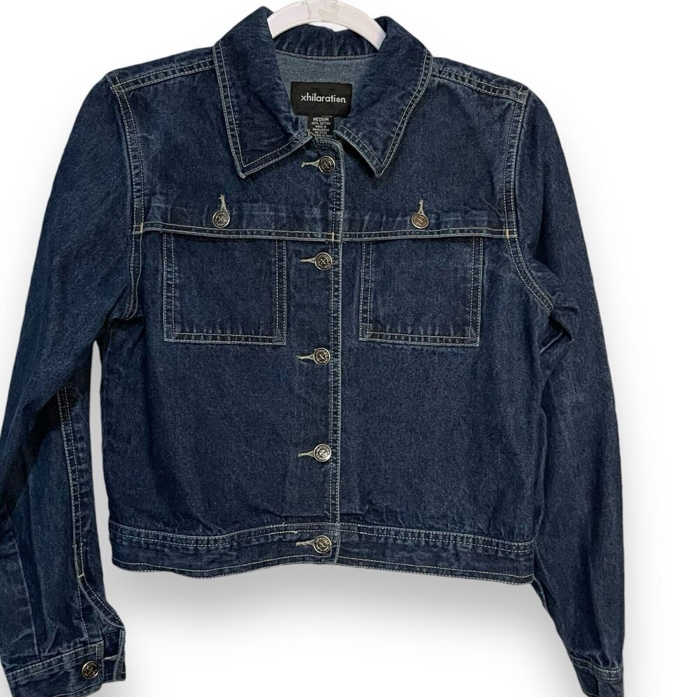 Xhilaration Cropped Jean Jacket Womens Medium Blue Button Front Y2K Casual Retro